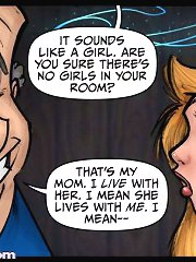 JKR comix. Nude cartoon girl wants to leave Barry's room